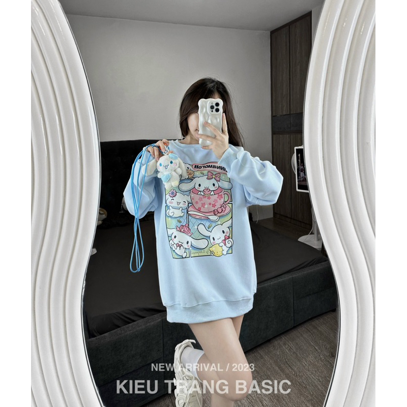 Áo nỉ thỏ màu xanh pastel kèm thỏ bông đeo chéo hàng QC