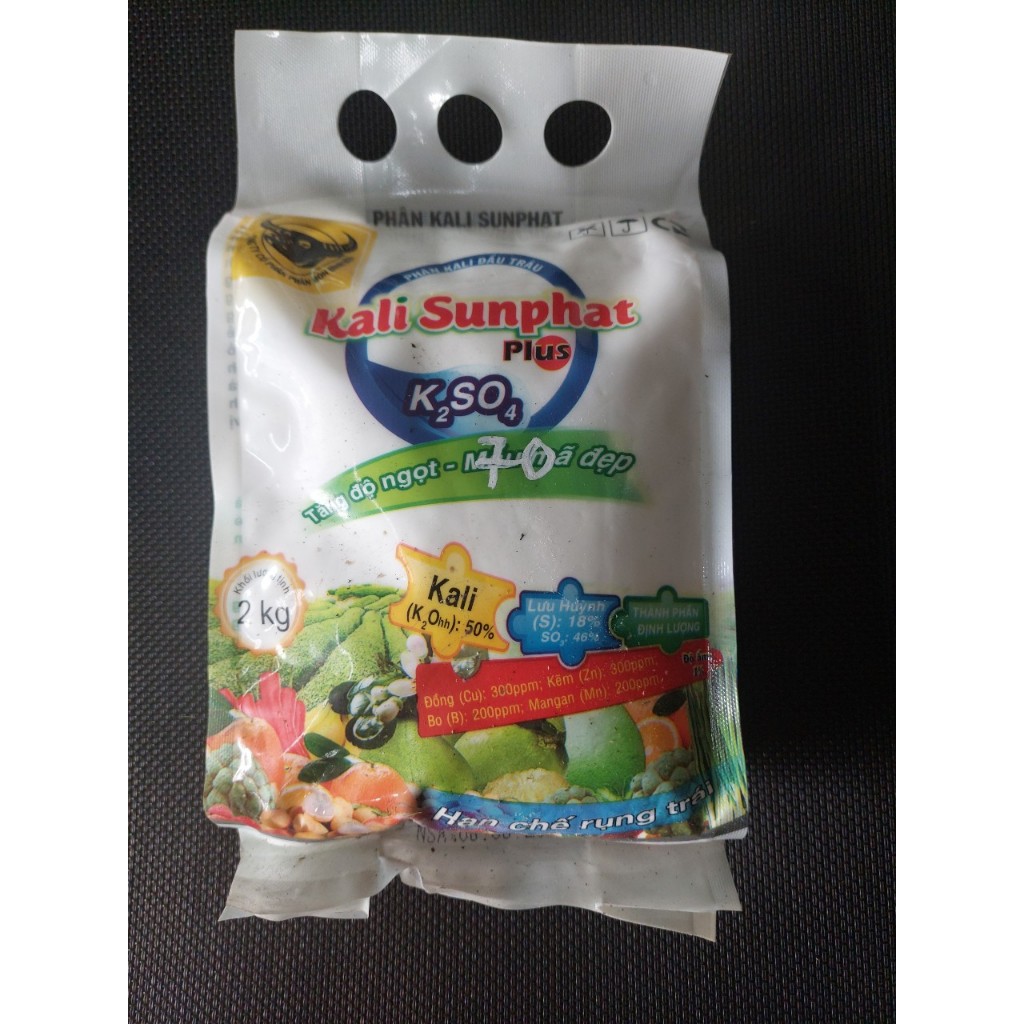 Phân bón Đầu Trâu Kali Sunfat  - Tăng độ ngọt, mẫu mã đẹp, hạn chế rụng trái, túi 2kg