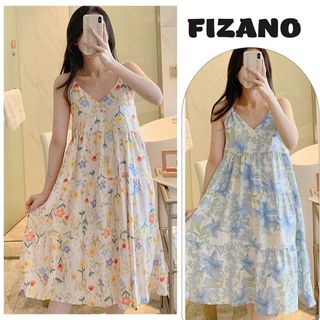 Váy ngủ mặc nhà váy lanh 2 dây họa tiết hoa lá mát mẻ chất lanh mềm mịn không ngứa Fizano