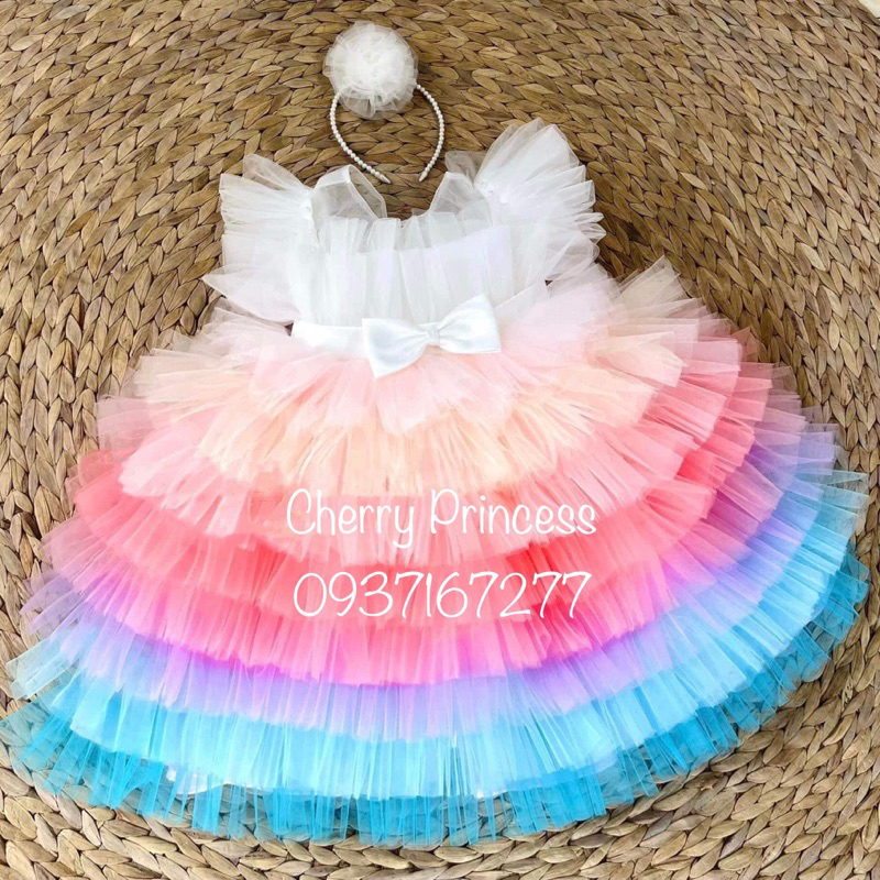 𝑷𝑰𝑵𝑲 𝑪𝑳𝑶𝑼𝑫 𝑫𝑹𝑬𝑺𝑺 - Váy công chúa bé gái cầu vồng 🌈 8 tầng sang chảnh 1-10 tuổi
