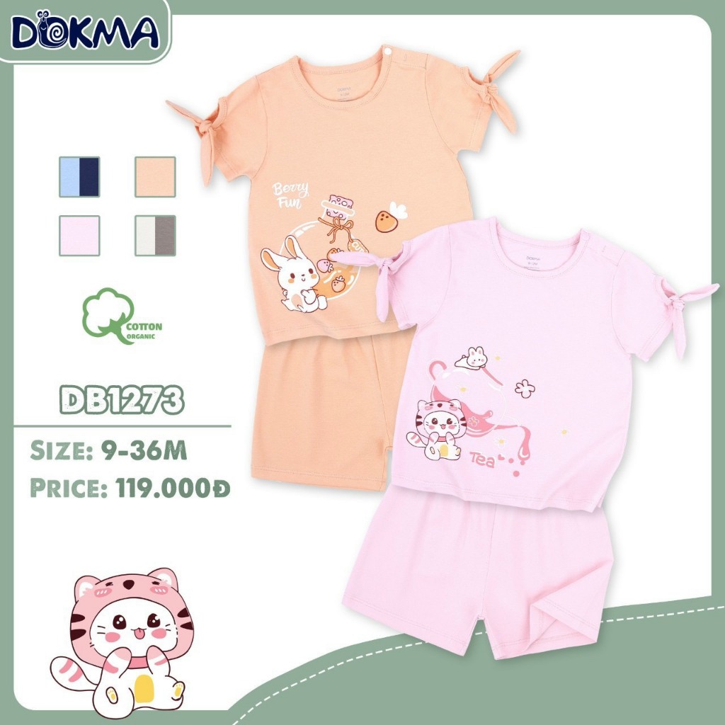 Dokma-Judoby Bộ Quần Áo Cộc Tay Cài Vai Vải Cotton Organic, Bambo Mềm Mịn Cho Bé Chính Hãng