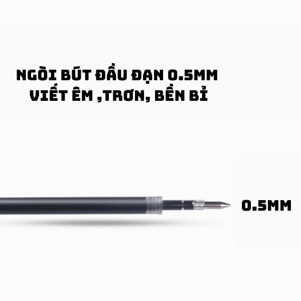 Bút Bi Mực Gel Muji style / Bút Baijin Thân Mờ Ngòi 0.5mm 3 Màu Xanh Đen Đỏ Viết Trơn Ra Đều Bấm Nút