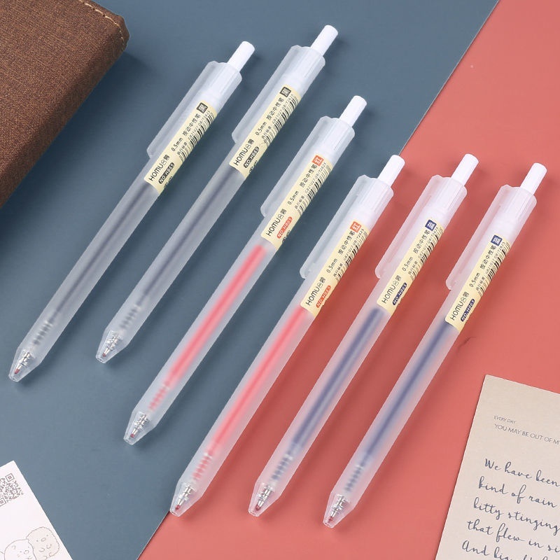 Bút Bi Mực Gel Muji style / Bút Baijin Thân Mờ Ngòi 0.5mm 3 Màu Xanh Đen Đỏ Viết Trơn Ra Đều Bấm Nút