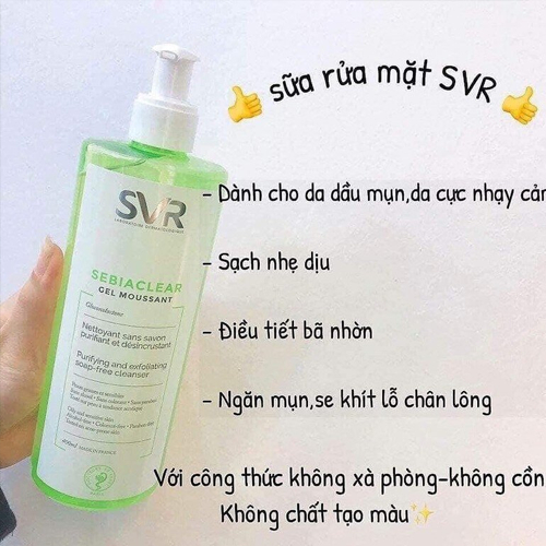 Sữa Rửa Mặt S.V-R Sebiaclear Dành cho da dầu mụn Gel Moussant 400ml mẫu mới