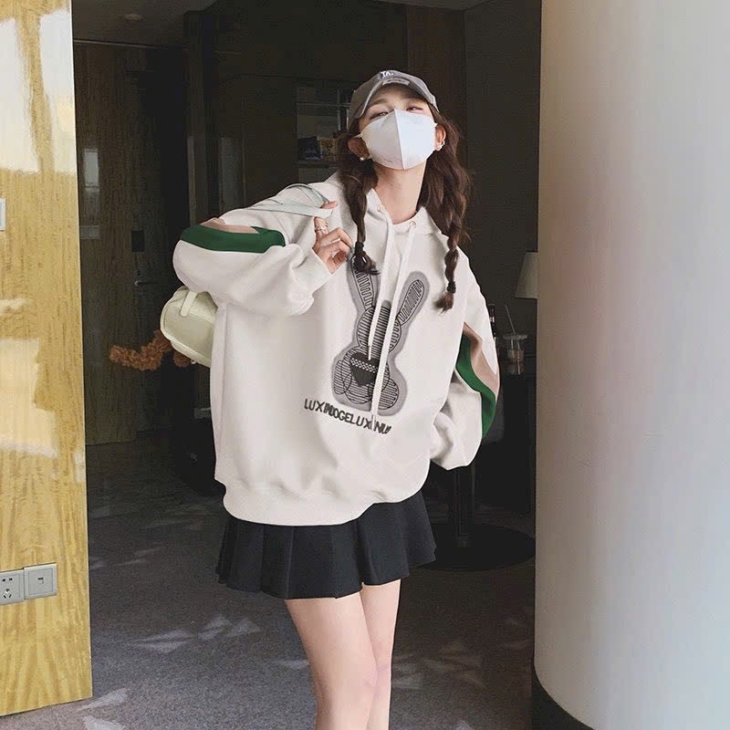 Áo khoác nam nữ Hoodie nỉ trơn Basic in THỎ form rộng tay bồng khóa kéo có mũ Ulzzang giá rẻ couple