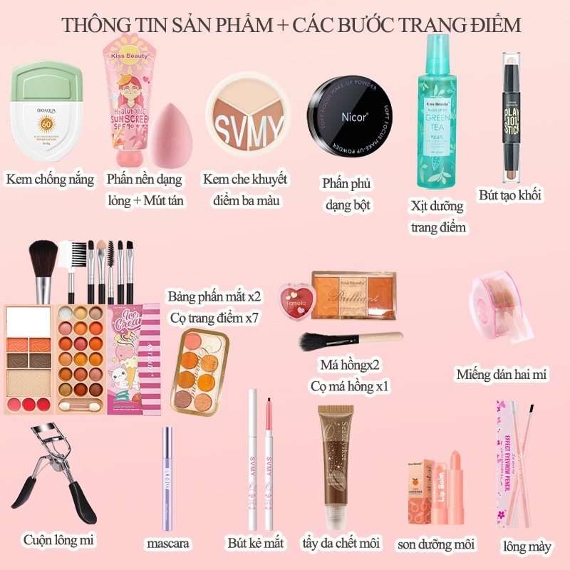 Bộ trang điểm cơ bản 39 món 1 bộ gồm set makeup dành cho người mới makeup từ cơ bản đến nâng cao