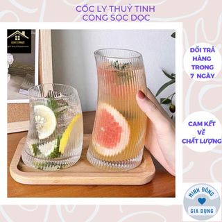 Cốc ly thuỷ tinh cong sọc dọc, ly thuỷ tinh chịu nhiệt không chì, ly decor, sinh tố, cafe