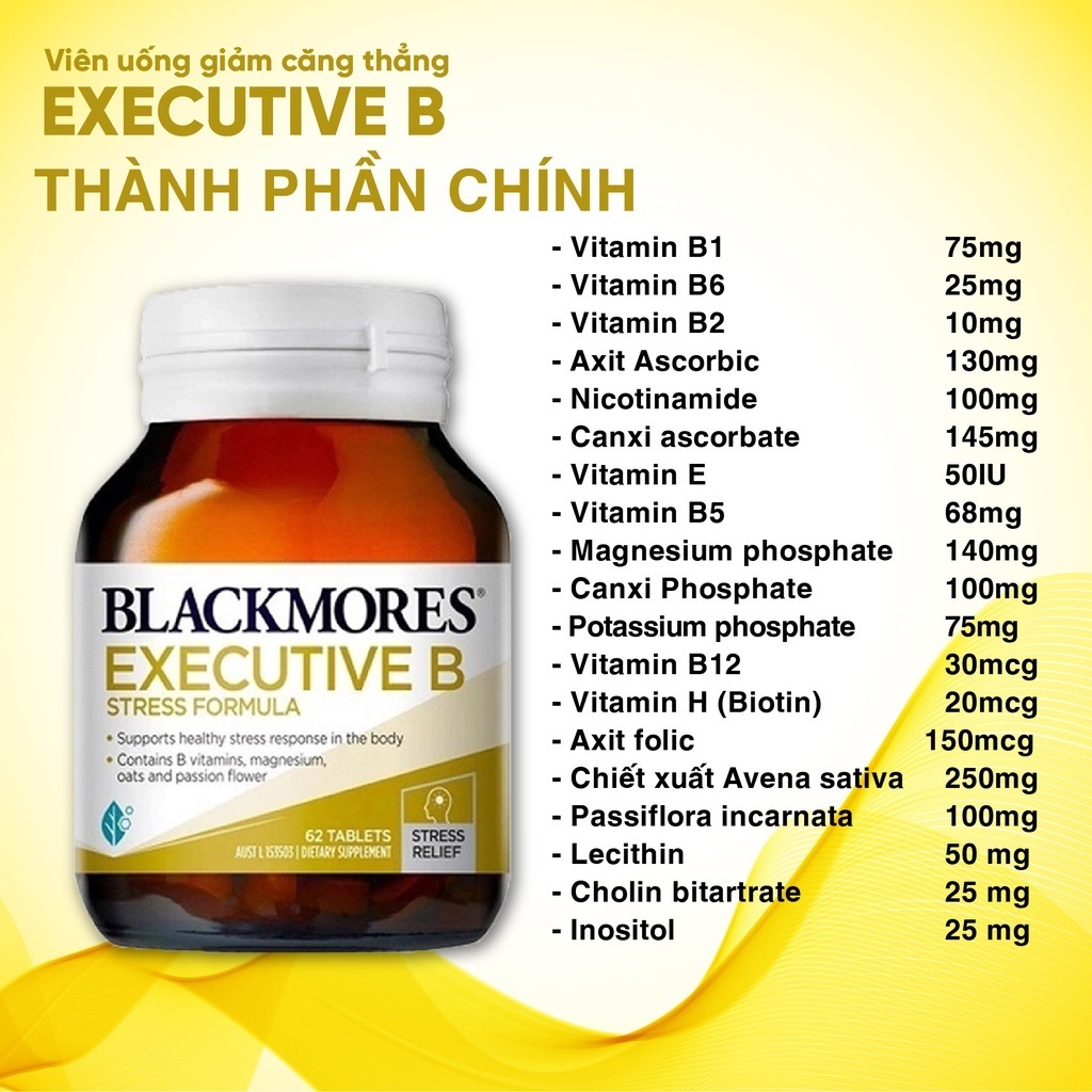 Viên Uống Bổ Sung Vitamin B Giảm Stress Blackmores Executive B Stress Formula 62 viên