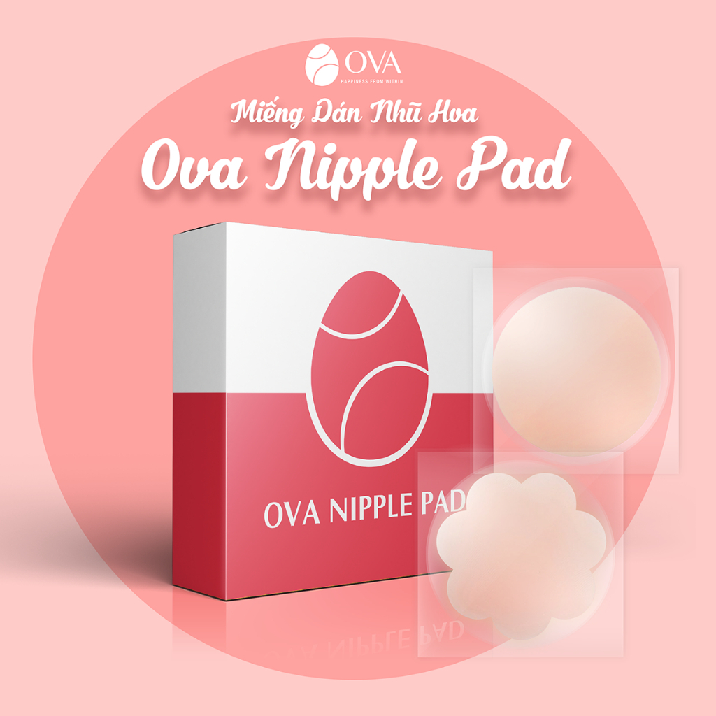 Miếng dán ngực silicone Ovapink Nipple Pads màu da siêu dính, hình tròn hình hoa tái sử dụng được.