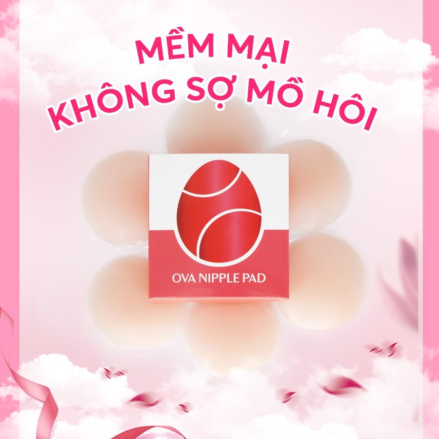 Miếng dán ngực silicone Ovapink Nipple Pads màu da siêu dính, hình tròn hình hoa tái sử dụng được.