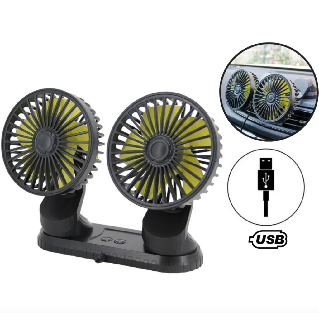 Quạt đôi ô tô 12v công suất 10W Dùng Nguồn USB - Quạt Đôi Mini Dùng Trên Ô Tô, Xe Hơi Và Văn Phòng Quạt Xoay 360 Đ