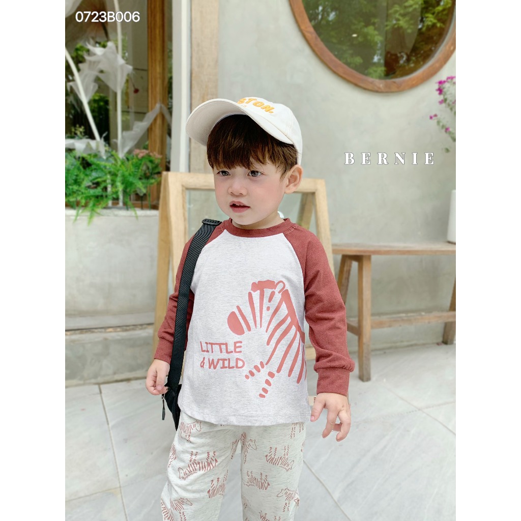 Bộ thu đông bé trai hoạ tiết ngựa vằn Bernie - Bộ dài tay bé trai cotton cho bé từ 9-23kg- 0723B006
