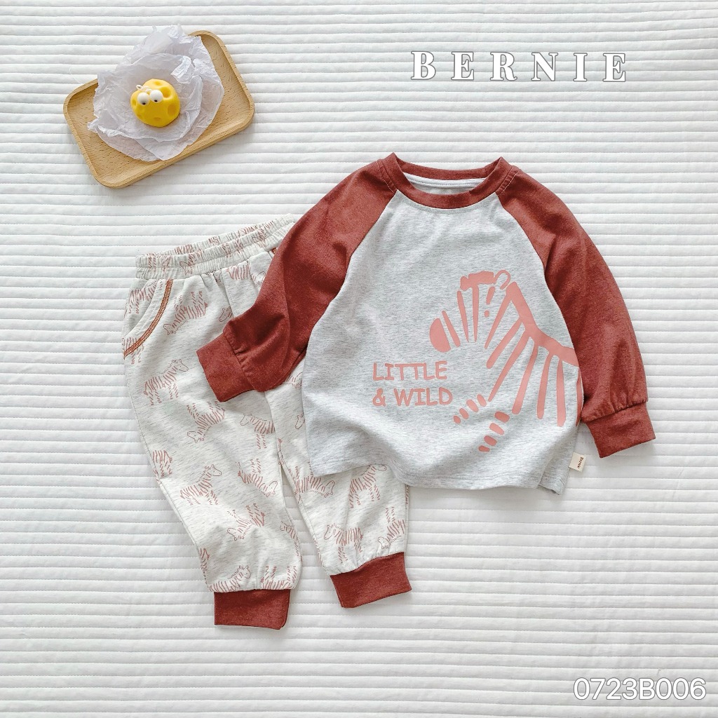 Bộ thu đông bé trai hoạ tiết ngựa vằn Bernie - Bộ dài tay bé trai cotton cho bé từ 9-23kg- 0723B006