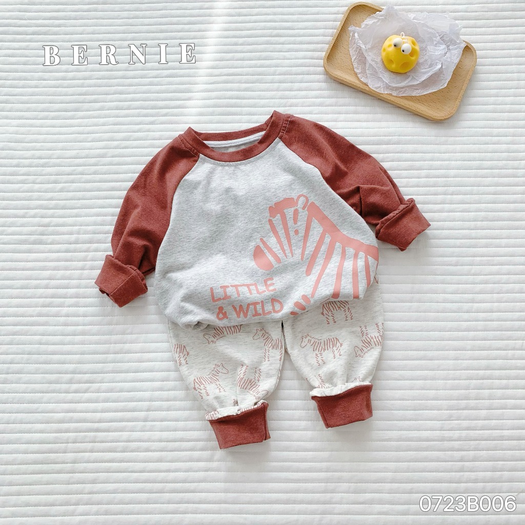 Bộ thu đông bé trai hoạ tiết ngựa vằn Bernie - Bộ dài tay bé trai cotton cho bé từ 9-23kg- 0723B006
