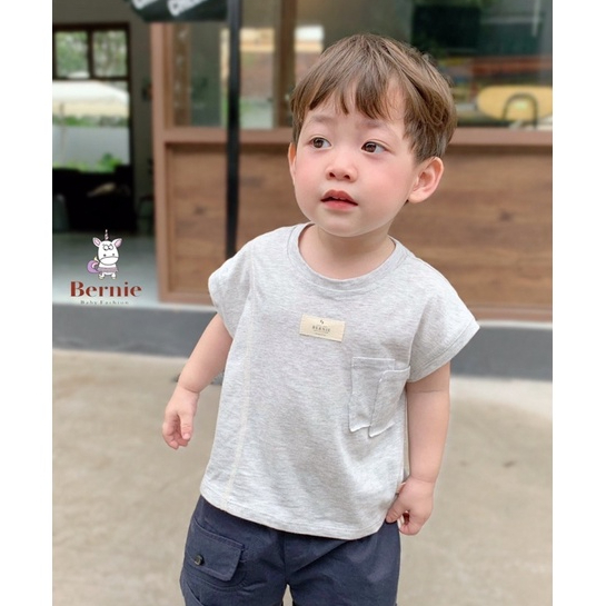 Áo cộc tay bé trai bé gái Bernie - Áo sát nách bé trai bé gái mùa hè chất cotton xước đáp ngực cho bé từ 9-22kg- 23A057
