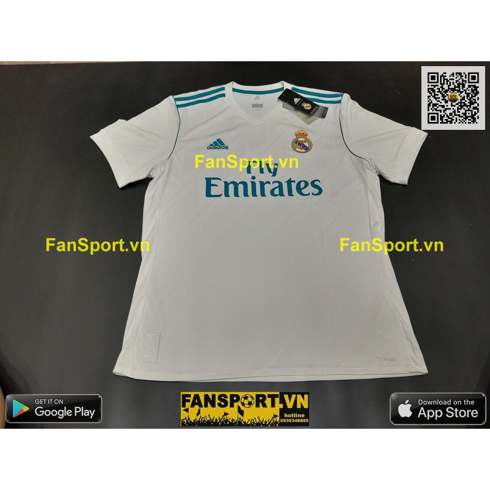 Áo đấu bóng đá Real Madrid 2017-2018 home shirt jersey white AZ8059 adidas BNWT chính hãng quà tặng bạn trai size L và S