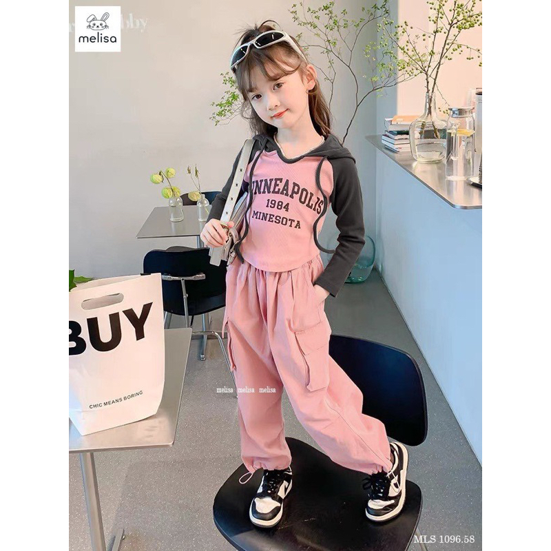Bộ thun có mũ quần hồng Melisa
