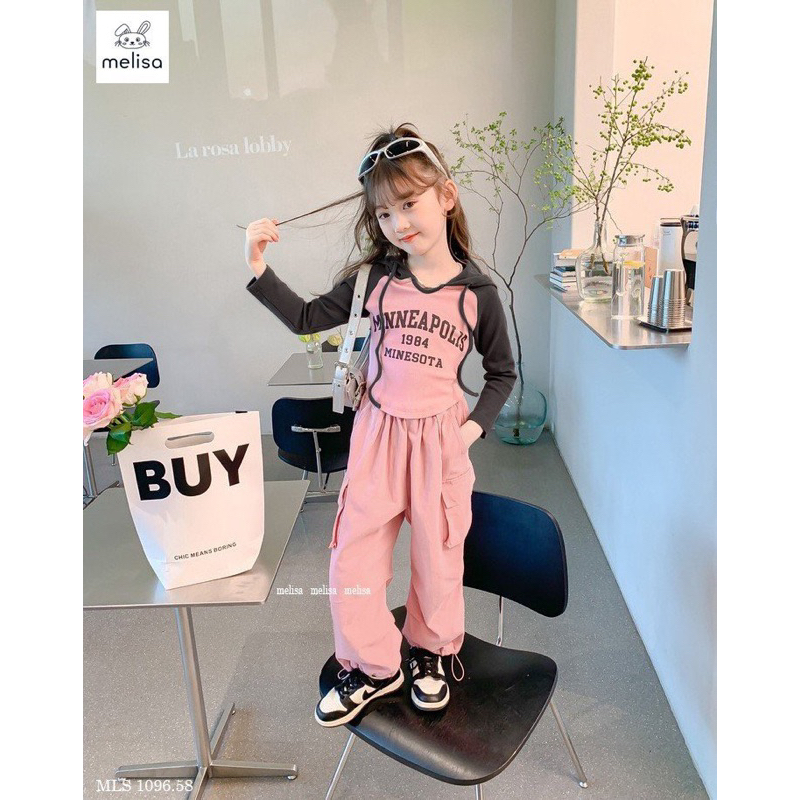 Bộ thun có mũ quần hồng Melisa