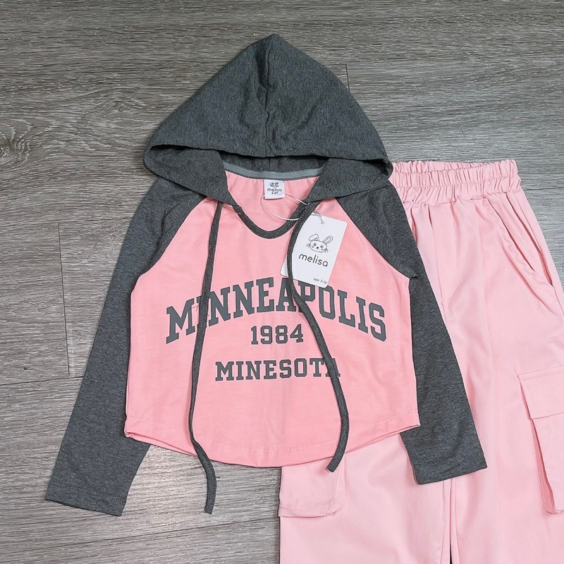 Bộ thun có mũ quần hồng Melisa