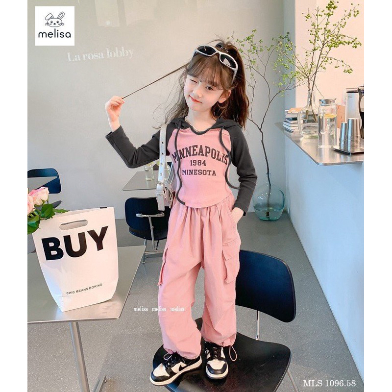 Bộ thun có mũ quần hồng Melisa