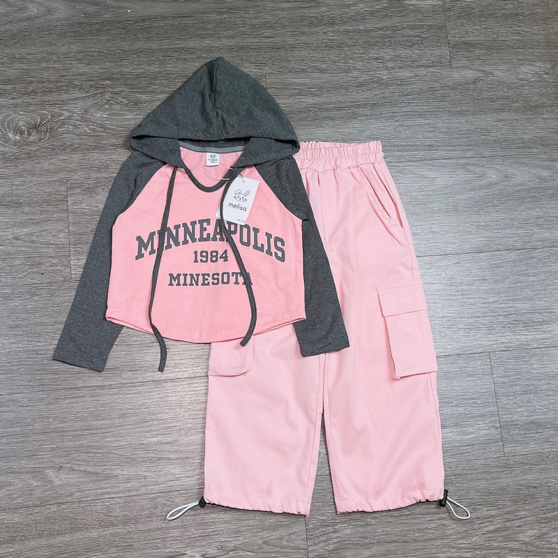 Bộ thun có mũ quần hồng Melisa