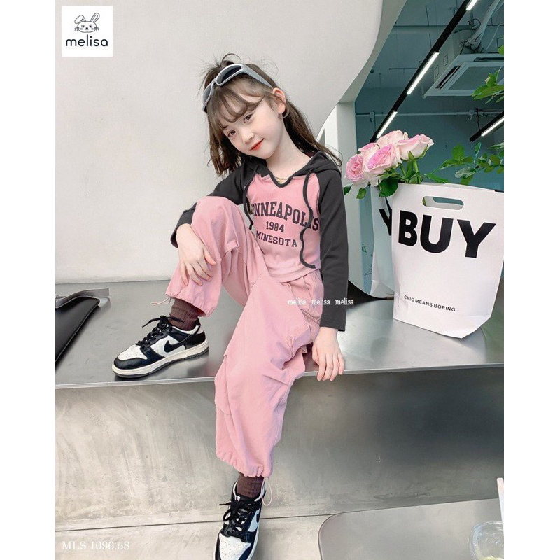 Bộ thun có mũ quần hồng Melisa