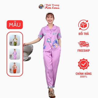 [B49,B50,B51,B59,B60,B61,B62] - Đồ bộ Pijama nữ cổ sen tay ngắn có nhiều màu phối hoạ tiết, chất liệu lụa Latin cao cấp