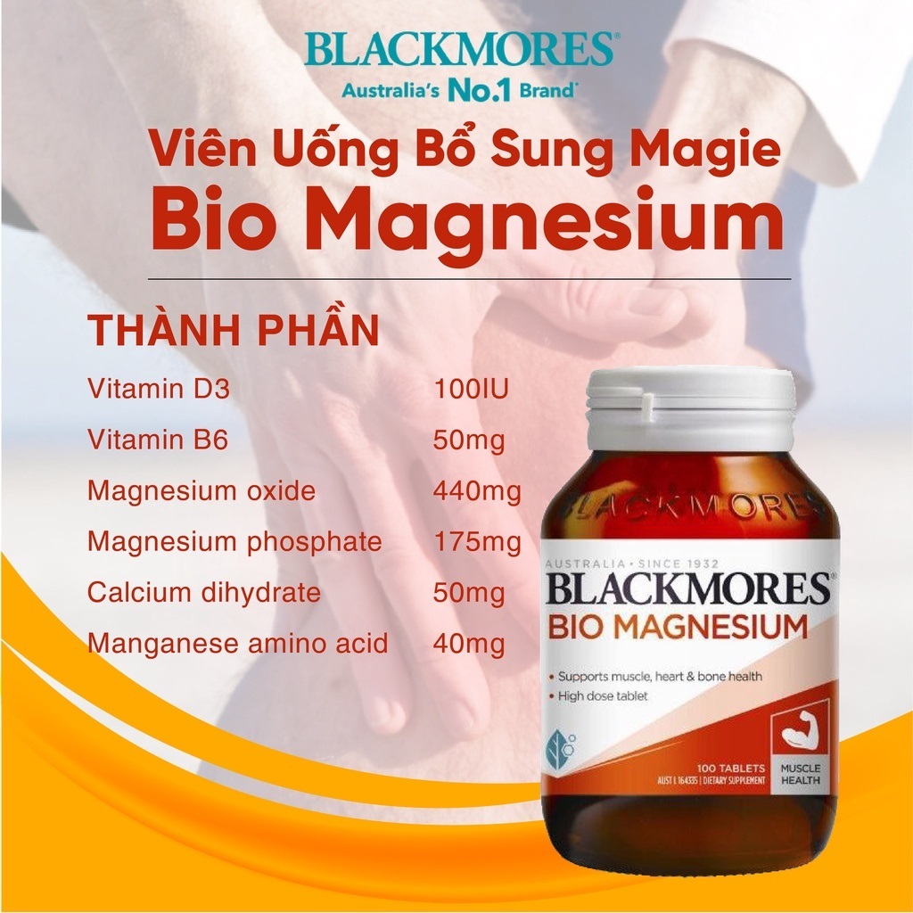 Viên uống hỗ trợ cơ bắp, ngăn chuột rút dành cho cả nam & nữ Blackmores Bio Magnesium 100 viên
