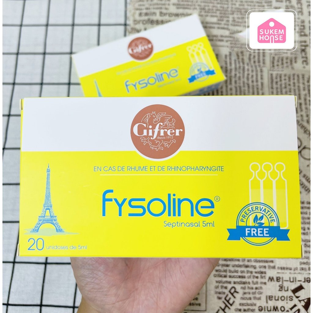 Nước muối sinh lí Pháp Fysoline kháng khuẩn, hỗ trợ nghẹt mũi, viêm mũi, sổ mũi cho bé