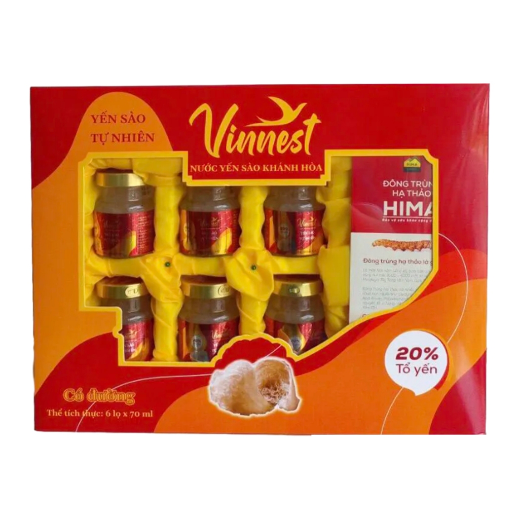 Nước Yến sào Vinnest HIMA Có Đường, Hộp 6 Hũ, 20% TỔ YẾN 30ML