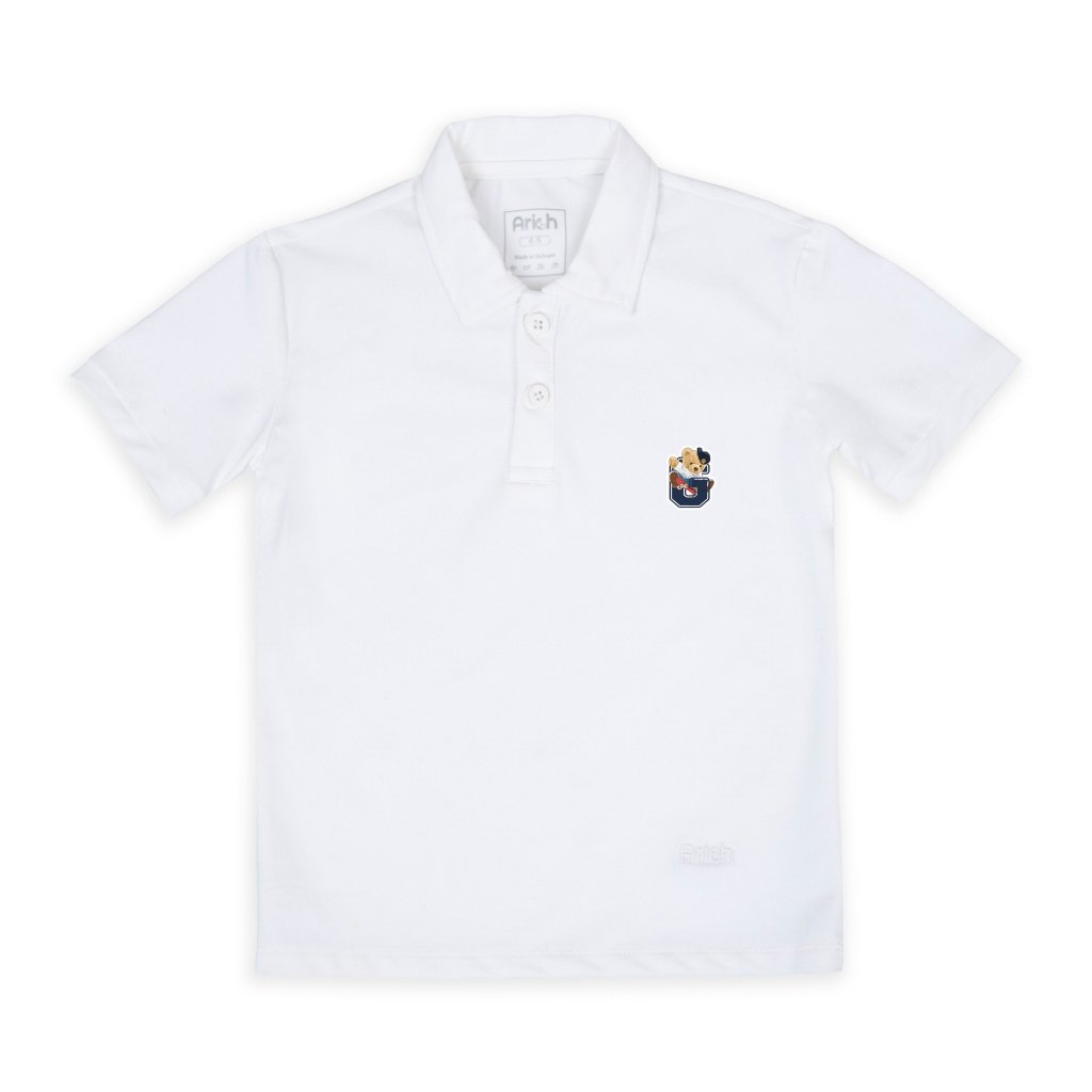 Size 11kg đến 35kg, Áo Polo modal in hình Gấu Teddy Arich