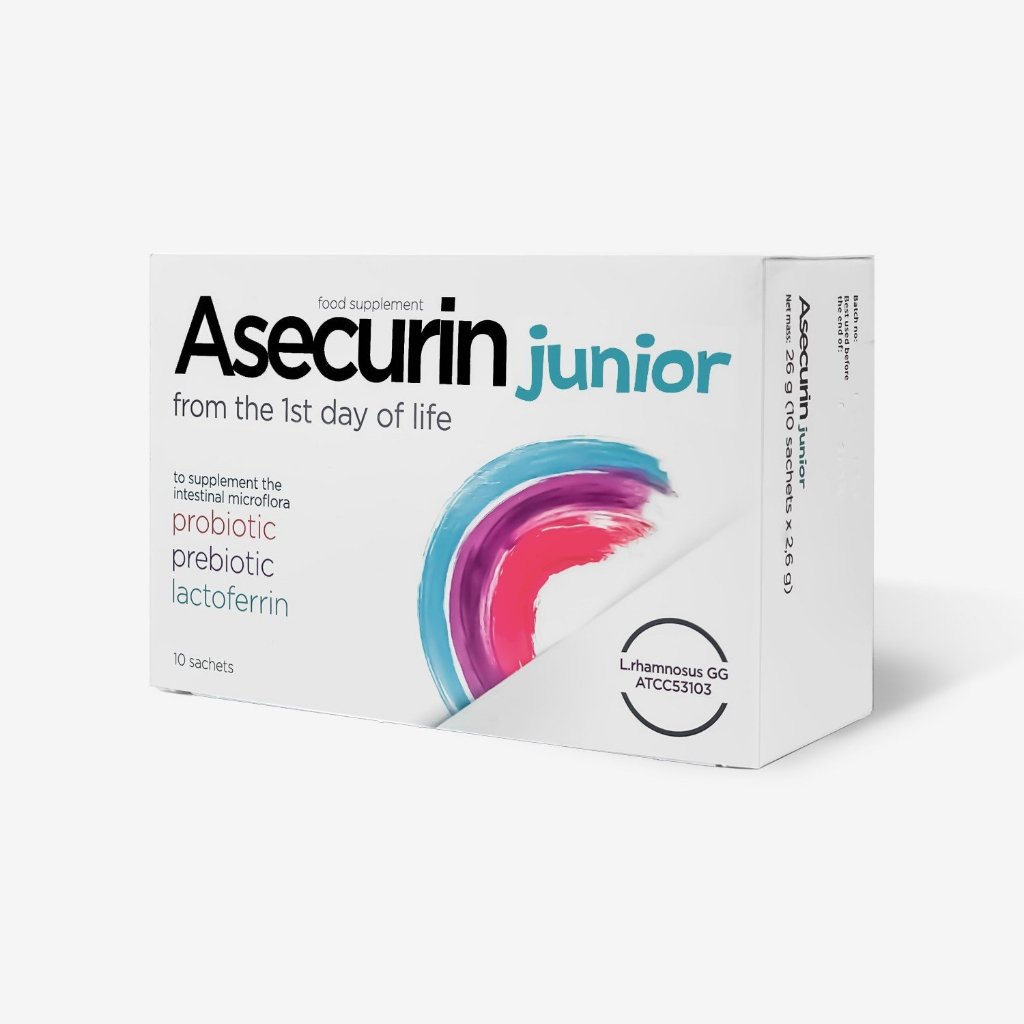 MEN VI SINH ASECURIN JUNIOR 10 GÓI X 2,6G CỦA BA LAN CHỨA 5 TỈ LỢI KHUẨN SACCHAROMYCES BOULARDII – LACTOBACILLUS REUTERI