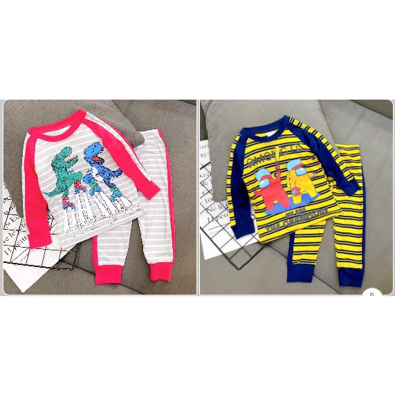 Bộ tay ngắn quần dài bé trai borip xuất 10-22 ký bộ khủng long bộ siêu nhân oto cho bé pikakids