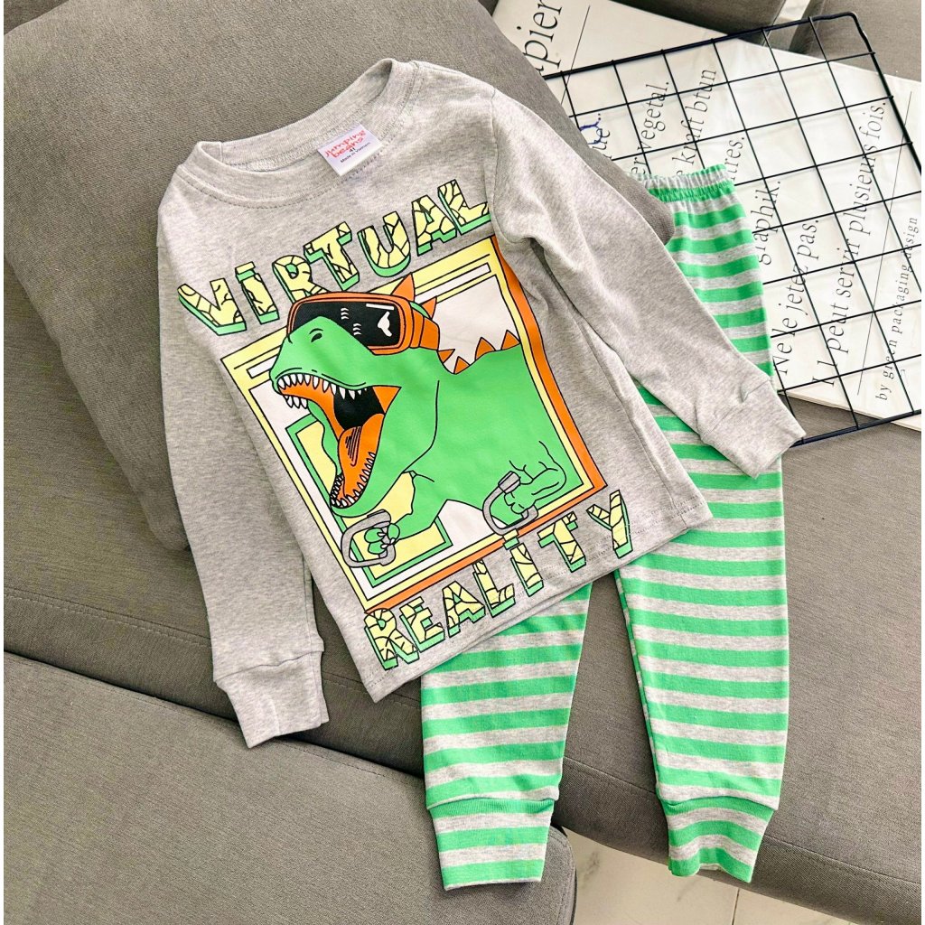 Bộ tay ngắn quần dài bé trai borip xuất 10-22 ký bộ khủng long bộ siêu nhân oto cho bé pikakids