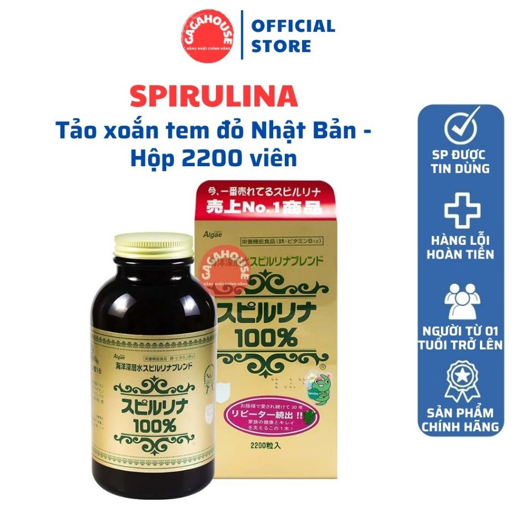 Tảo xoắn Spirulina tem đỏ Nhật Bản hỗ trợ tăng cường sức khỏe - Hộp 2200 viên
