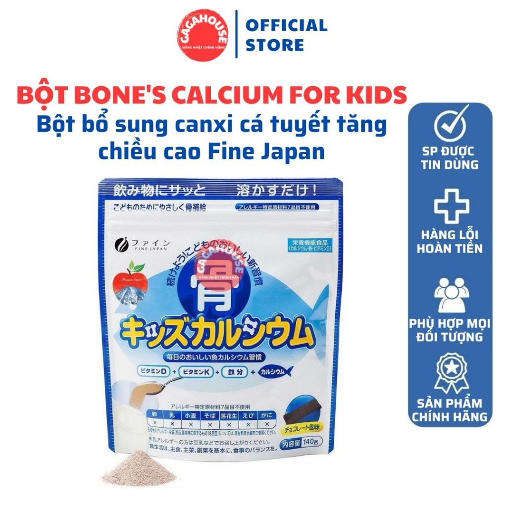 Bột Bone's Calcium for kids bổ sung canxi cá tuyết tăng chiều cao Fine Japan