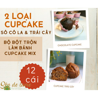 Set bột trộn 12 Cupcake 2 vị gồm 6 Bánh Chocolate Cupcake và 6 Bánh Cupcake trái cây