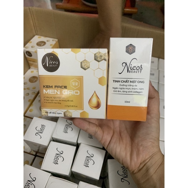 Combo Kem Face Men Gạo Nicos + Serum Tinh Chất Mật Ong Nicos
