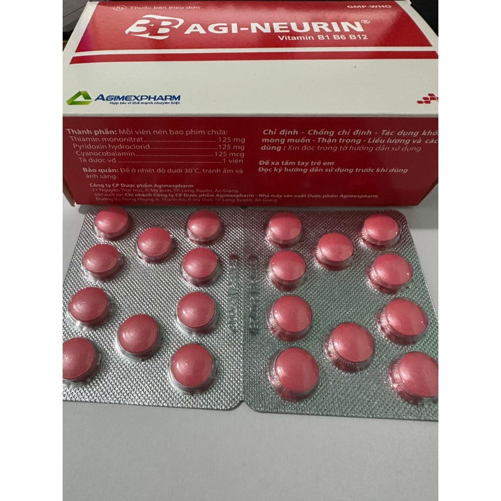 Viên uống Vitamin 3B Agi-neurin Giúp bổ sung và dự phòng thiếu hụt vitamin B1, B6, B12 cho cơ thể hộp 100 viên