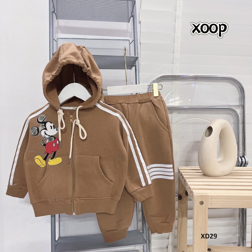 Bộ nỉ bông dài tay XOOP có khóa có mũ có túi in họa tiết kèm 4 sọc cho bé (11-23kg) XD29 Shop Phúc Yến