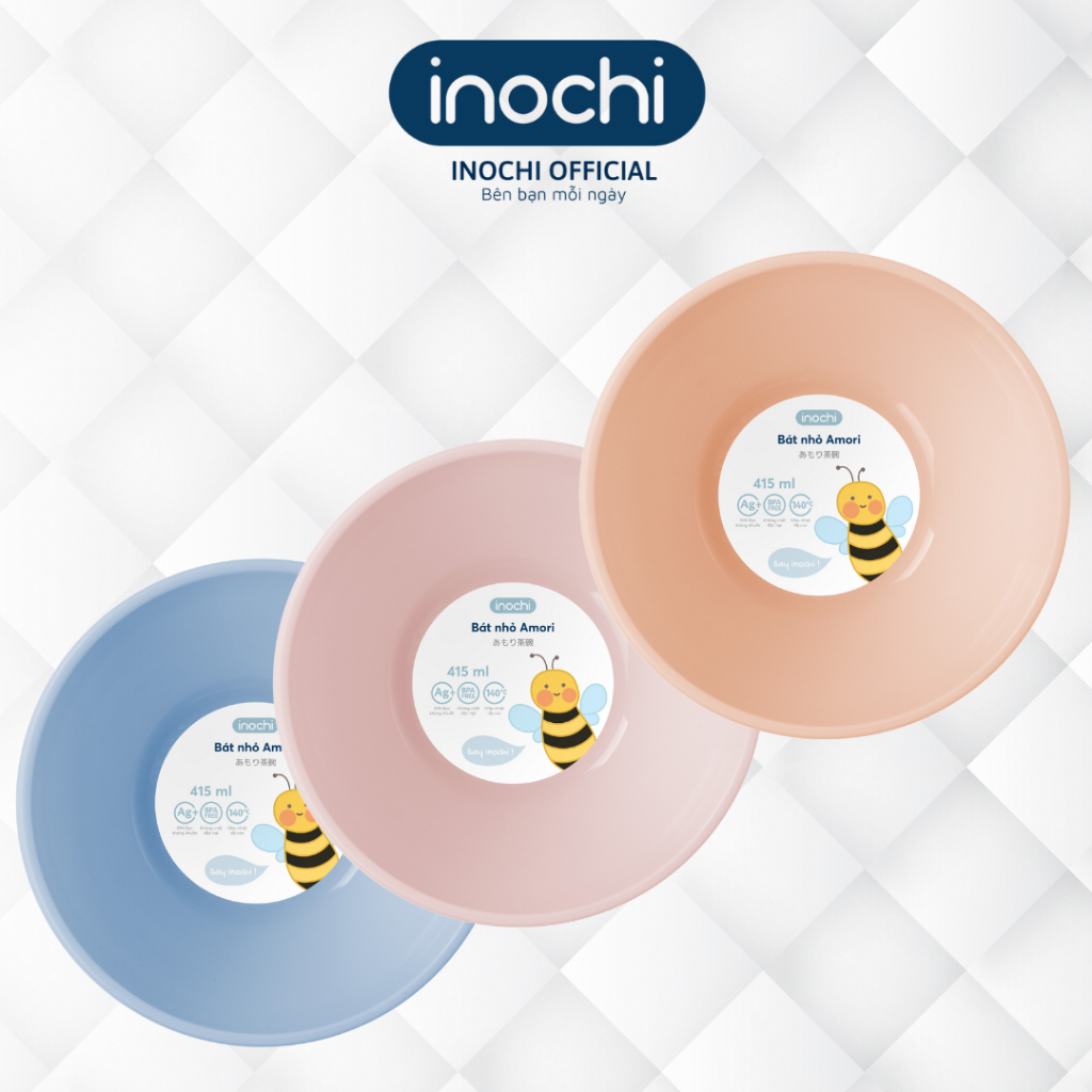Bát nhựa nhỏ Inochi Amori 415ml cho bé ăn dặm chất liệu nhựa an toàn Lunakidsbaby