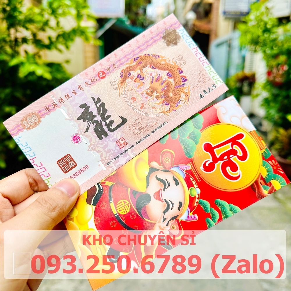 ⭐ FREE SHIP⭐ Quà tặng khách hàng cuối năm - tờ tiền hình con Rồng Trung Quốc 100 tài lộc kèm bao lì xì, Quà Tết 2024