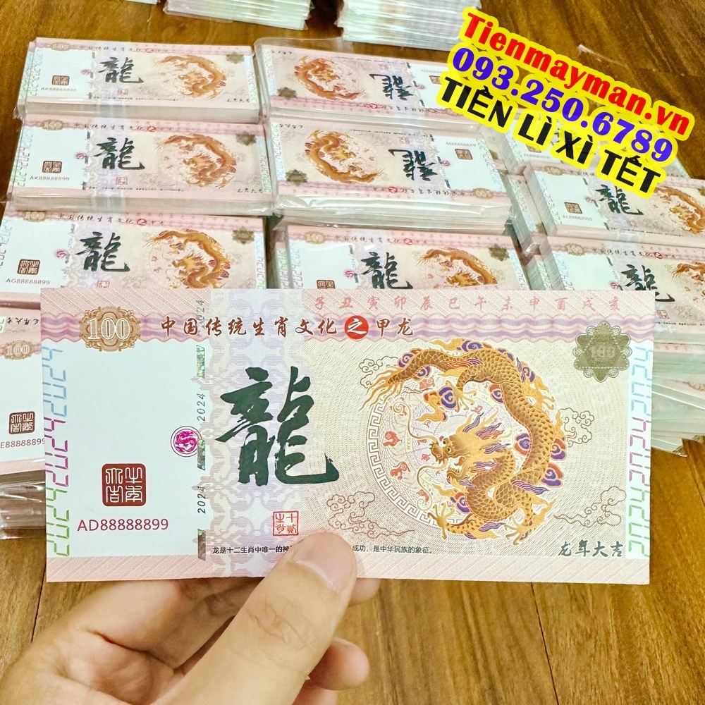 ⭐ FREE SHIP⭐ Quà tặng khách hàng cuối năm - tờ tiền hình con Rồng Trung Quốc 100 tài lộc kèm bao lì xì, Quà Tết 2024