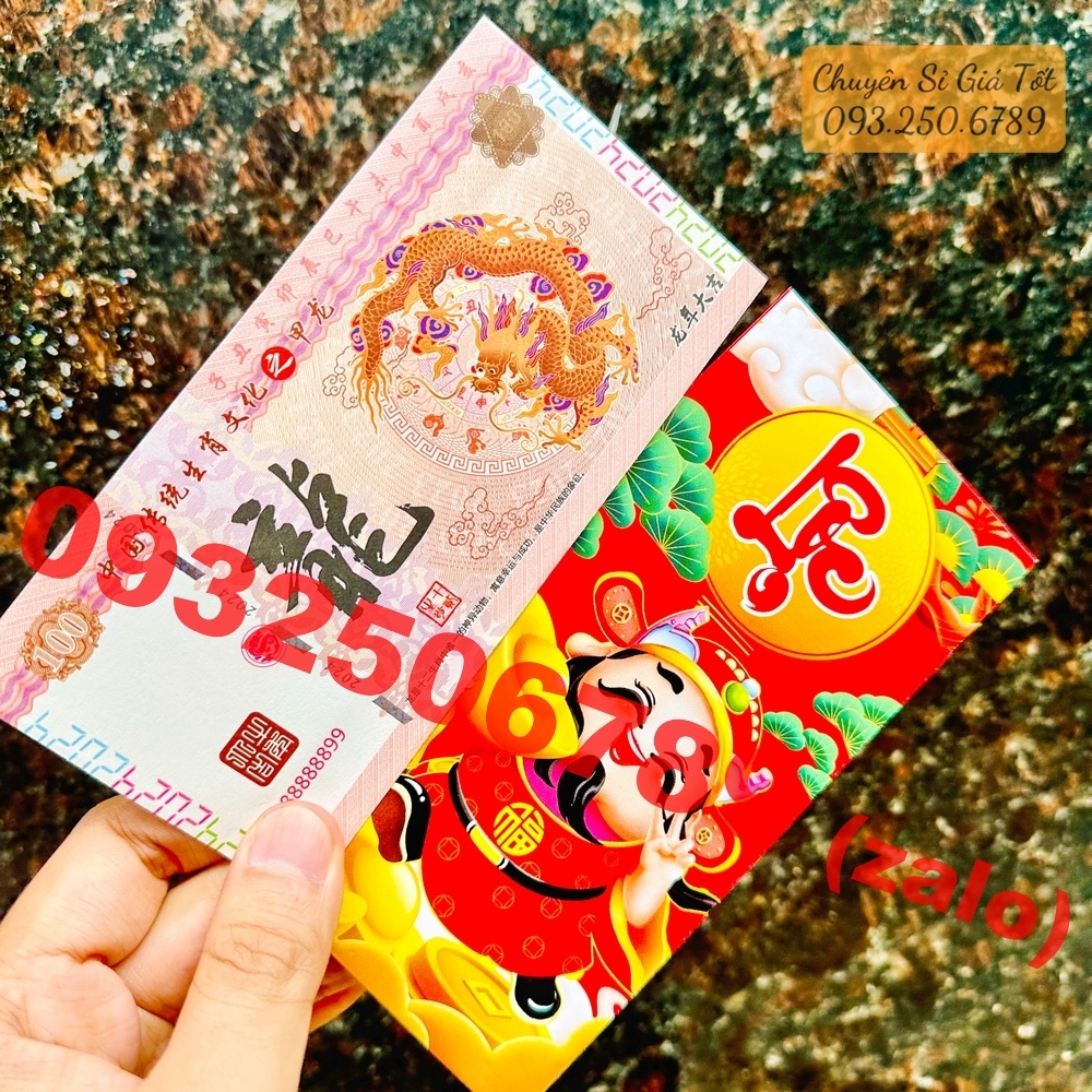 ⭐ FREE SHIP⭐ Quà tặng khách hàng cuối năm - tờ tiền hình con Rồng Trung Quốc 100 tài lộc kèm bao lì xì, Quà Tết 2024