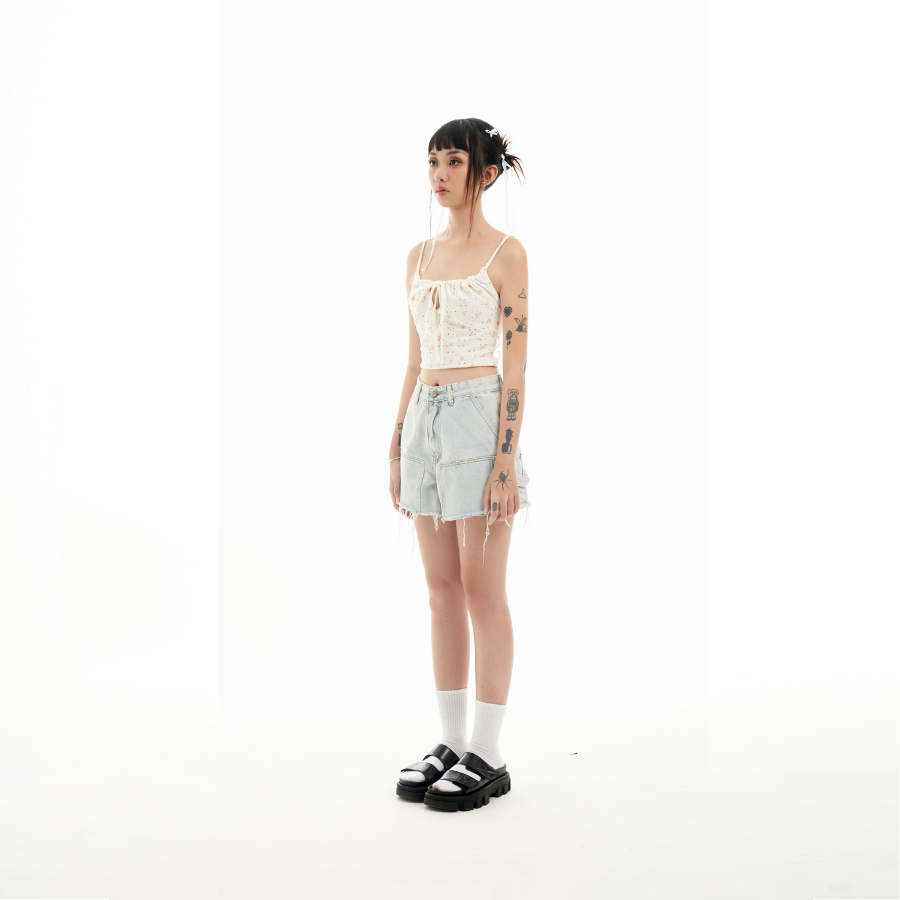 Quần Short Jean Ống Rộng Năng Động PATCH WORK DENIM SHORT - RORA