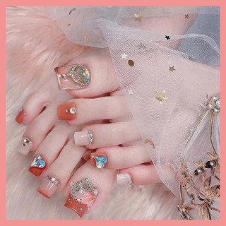 Nail box chân đính đá và hoa bột bộ 24 móng đủ size