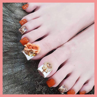 Nail box chân đính đá và hoa bột bộ 24 móng đủ size