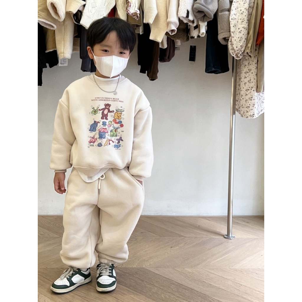 Bộ nỉ hình 2 màu be hồng cho bé trai và bé gái