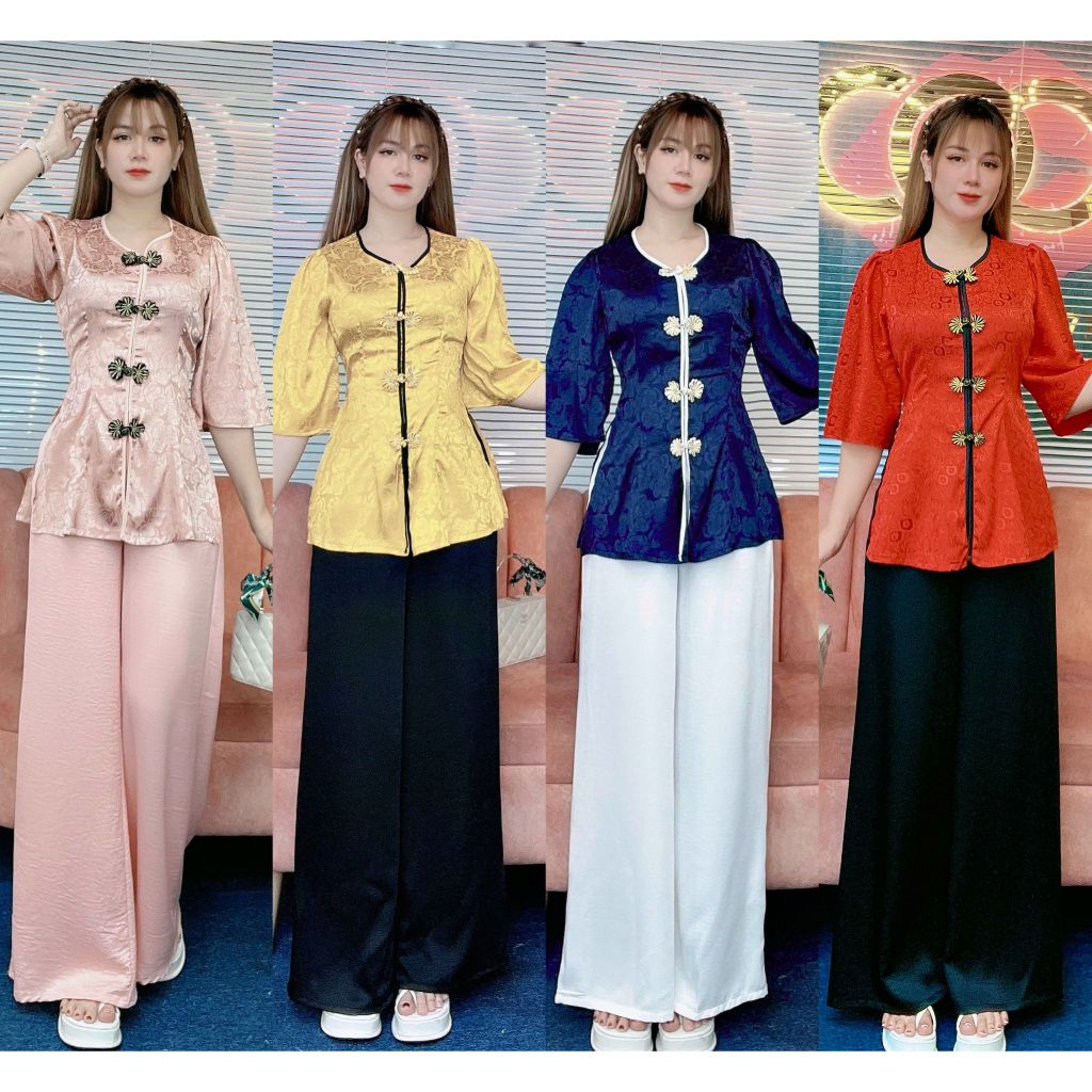 SD237 - Set đồ lam đi chùa, bộ bà ba đi lễ chùa đầu năm, set LAM CỔ TIM CÓ VIỀN đẹp dễ thương