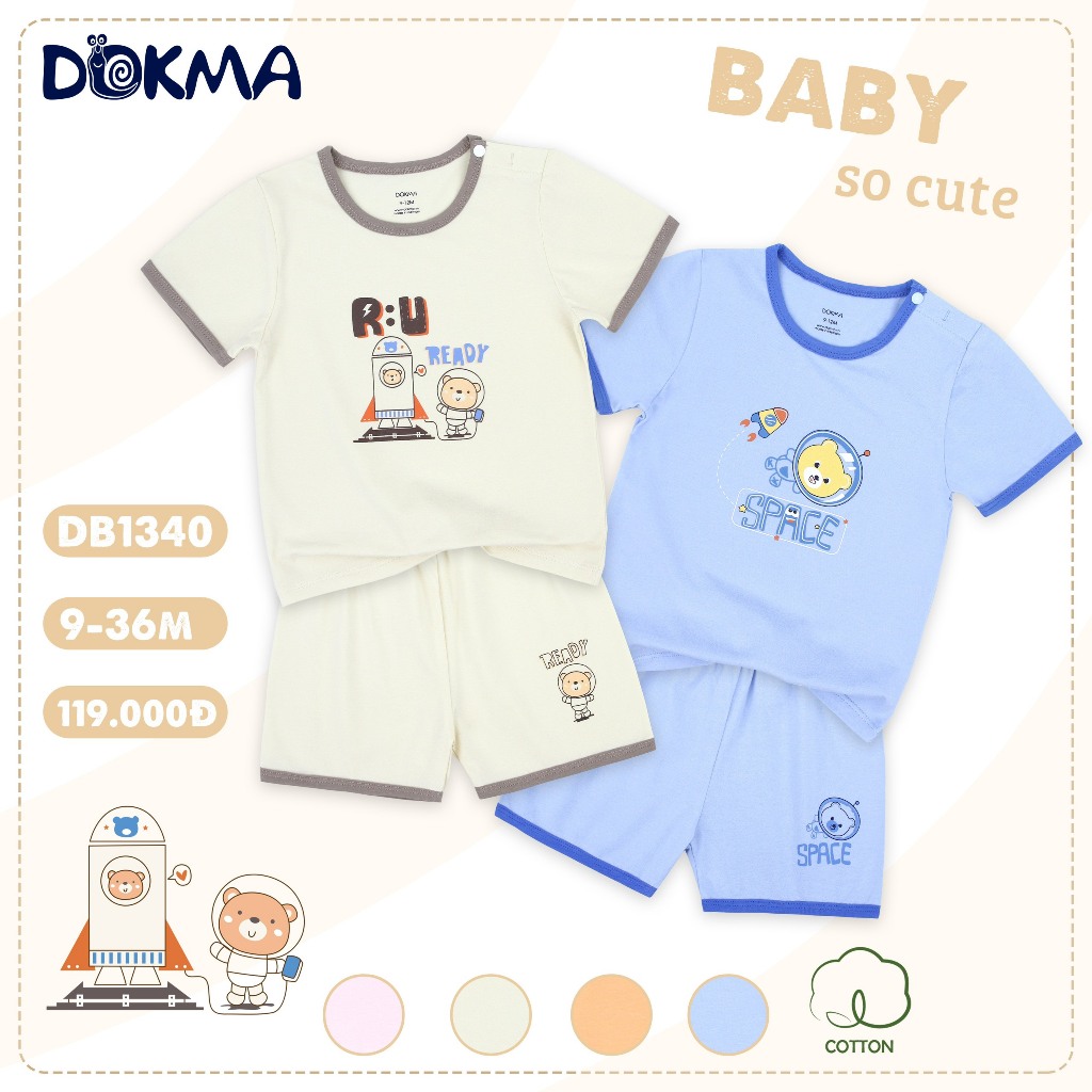 Dokma Bộ Quần Áo Cộc Tay Vải Cotton Organic, Bambo Cho Bé Trai Nhiều Mẫu